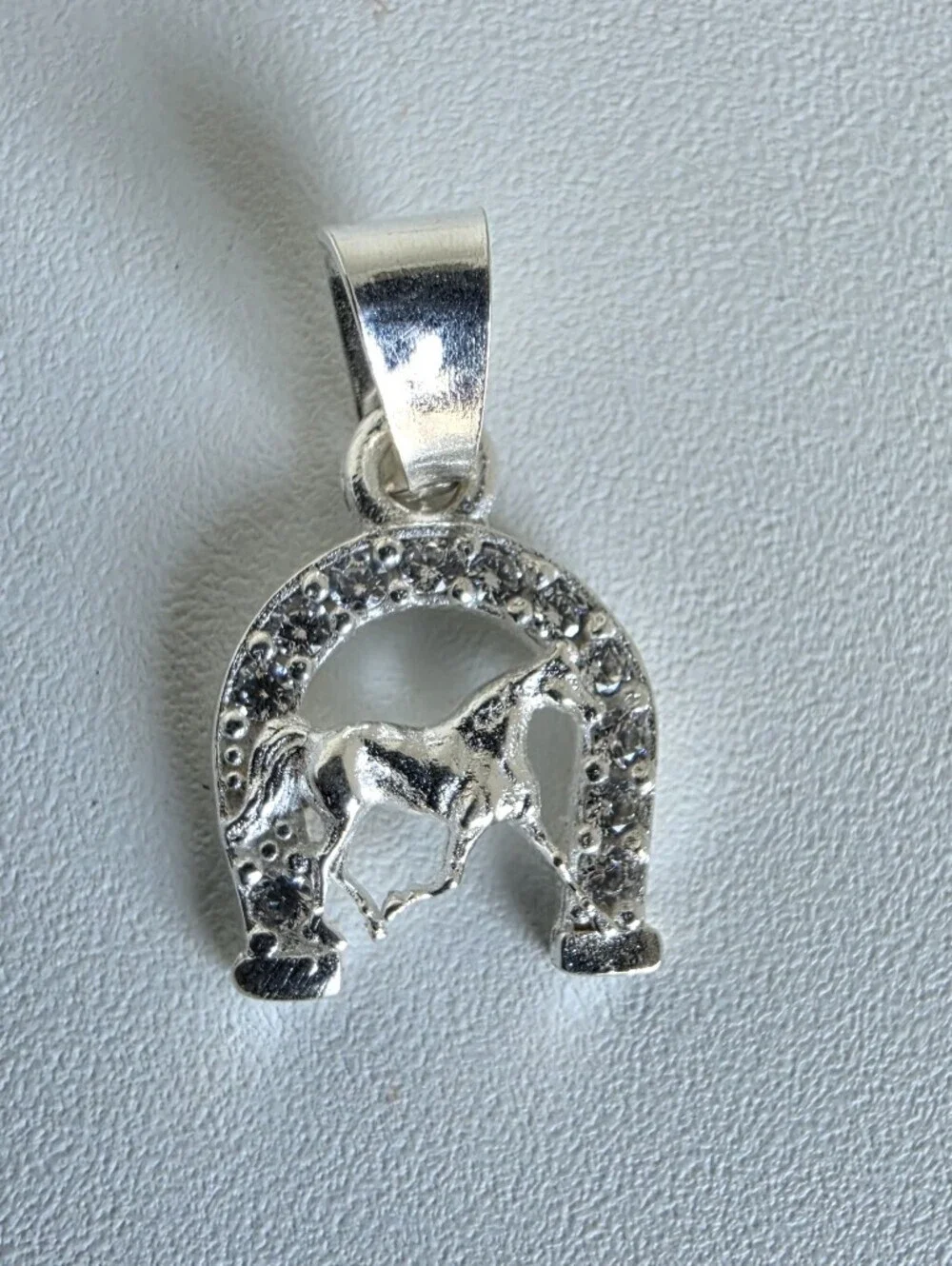 925 Sterling Silver Horse Horseshoe CZ Pendant Lucky Equestrian Charm New